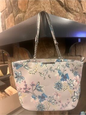 Nine West Floral Chain-Handle Tote in Light Pink and Blue